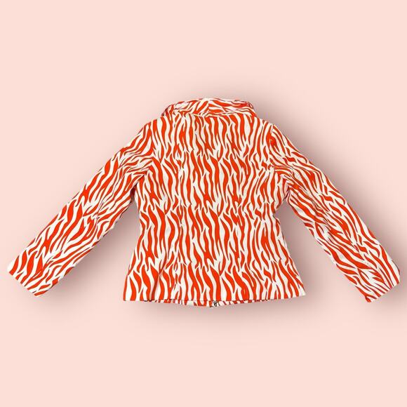 Samuel Dong Women’s Long Sleeve Zebra Pattern Zippered Jacket Small Orange White - Picture 5 of 6